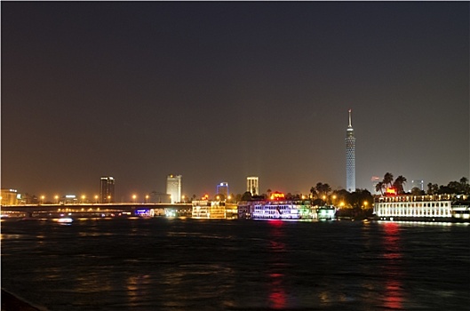 尼罗河,河边,夜晚,开罗,埃及