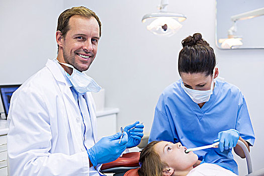 牙医,检查,孩子,病人,工具,牙科诊所
