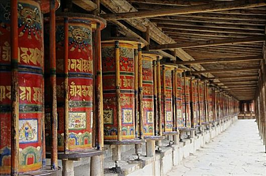 中国,夏河,寺院,排,彩色,转经轮