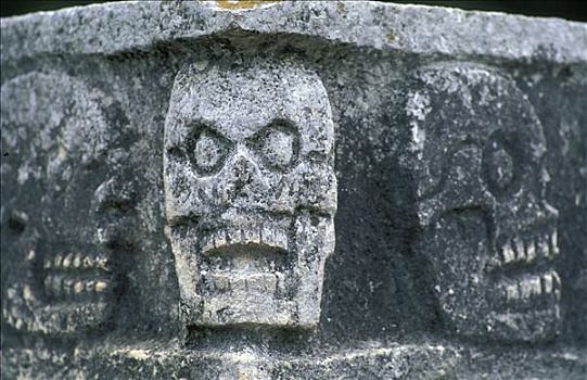 墨西哥,尤卡坦半岛,奇琴伊察,头骨,石头,弯曲
