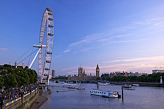英国,英格兰,伦敦,泰晤士河,桥,伦敦眼,议会大厦,大本钟,金禧桥