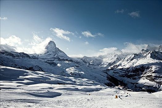 滑雪坡,策马特峰,瑞士,俯视图