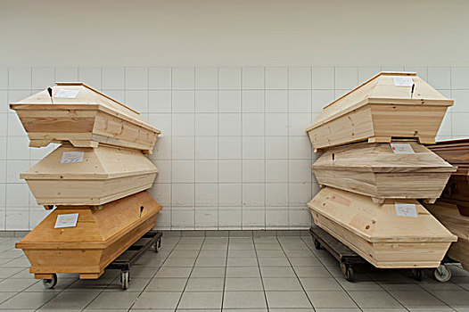 棺材,死,一堆,向上,就绪,火葬,埃森,北莱茵威斯特伐利亚,德国,欧洲