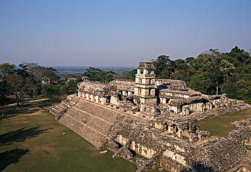 俯拍,古遗址,宫殿,帕伦克,玛雅,恰帕斯,墨西哥