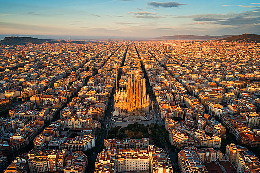 巴塞罗那城市俯视图图片