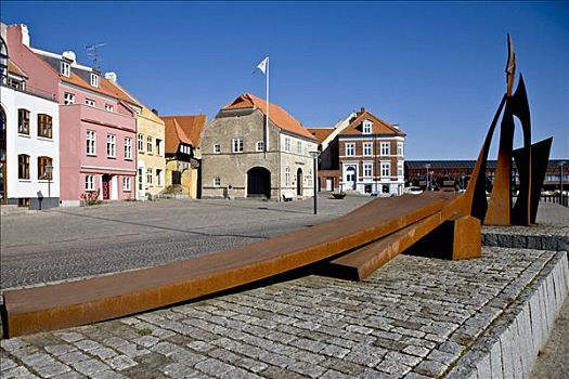 现代,铁,雕塑,港口,丹麦,欧洲