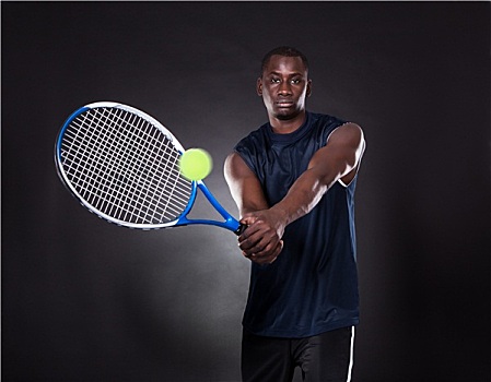 年轻,非洲男人,玩,网球