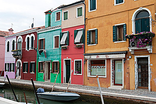 房子,水岸,布拉诺岛,威尼斯,威尼托,意大利,欧洲