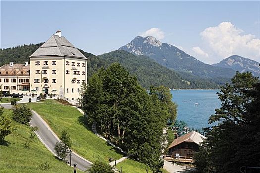酒店,城堡,湖,萨尔茨卡莫古特,萨尔茨堡州,奥地利