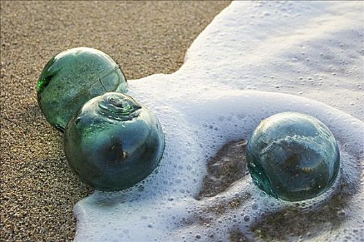 三个,玻璃,沙,海岸线,波纹,水,海泡石