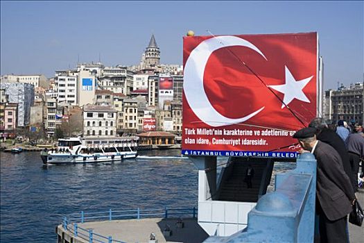 土耳其,伊斯坦布尔,路人,加拉达塔,桥,渡轮,博斯普鲁斯海峡,河