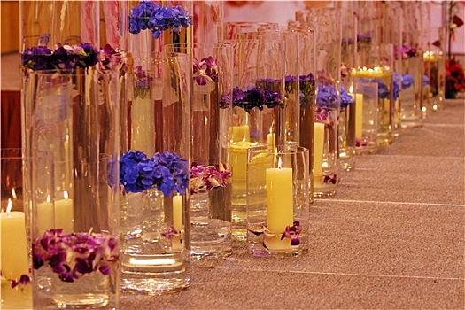 排,不同,花瓶,花,蜡烛