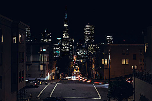 光亮,建筑,旧金山,夜晚,加利福尼亚