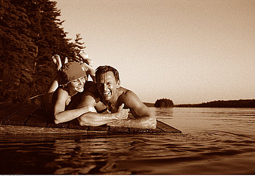 肖像,伴侣,躺着,码头,贝尔格莱德湖区,缅因,美国
