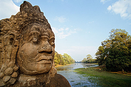 巨大,石头,头部,看,收获,柬埔寨,东南亚