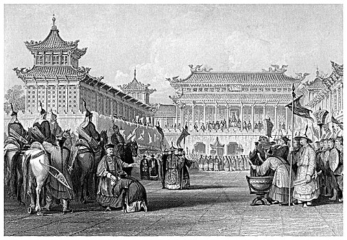 帝王,察看,守卫,宫殿,北京,中国,19世纪,艺术家