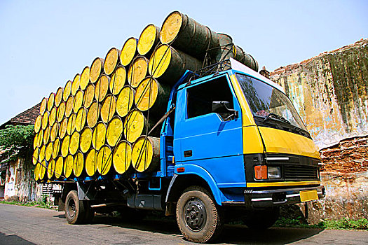 桶,一堆,卡车,印度南部