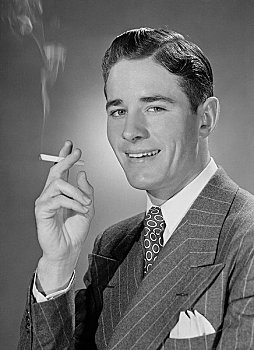 肖像,中年,男人,吸烟,香烟