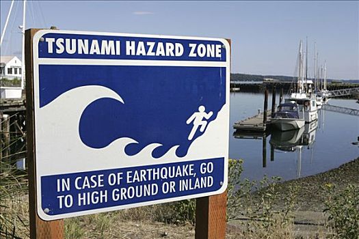 美国,海啸,警告标识,港口