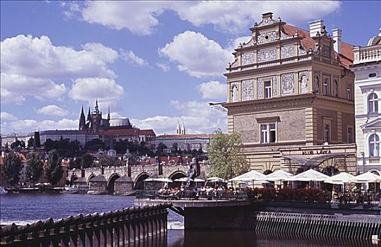 建筑,水岸,伏尔塔瓦河,布拉格,捷克共和国