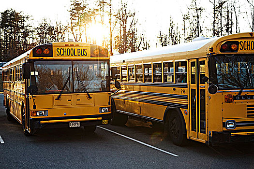 两个,学校,巴士,停车场