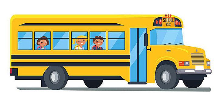 校车,儿童,坐,靠近,窗户,矢量,插画,隔绝,白色背景,微笑,学生,移动,学习,公共交通