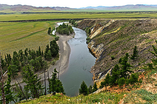 河,山谷,蒙古,亚洲