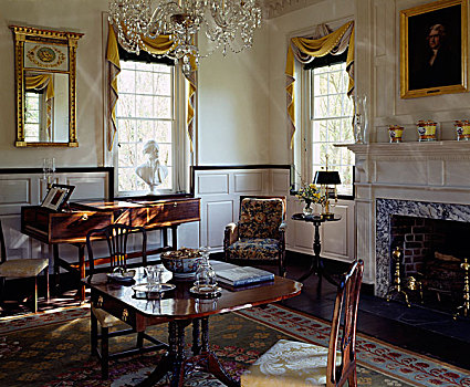 北卡罗来纳,19世纪,历史,房子,传统,家具,时期,招待,房间,镜子,桌子,椅子