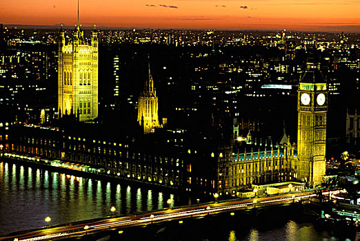 欧洲,英格兰,伦敦,大本钟,议会大厦,黄昏