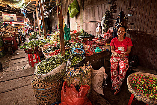 果蔬摊,彩色,展示,市场,苏门答腊岛