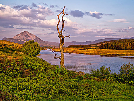 爱尔兰,多纳格,国家公园,风景,湖,落日