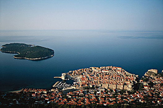 克罗地亚,杜布罗夫尼克,俯视,亚德里亚海,城市,大幅,尺寸