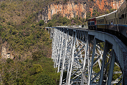 列车,穿过,著名,高架桥,高,路线,掸邦,缅甸,亚洲