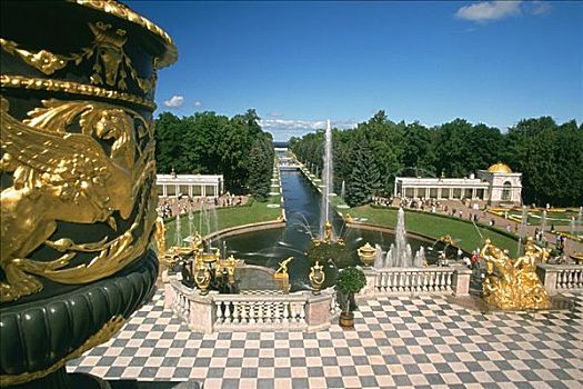 喷泉,花园,宫殿,彼得斯堡,俄罗斯