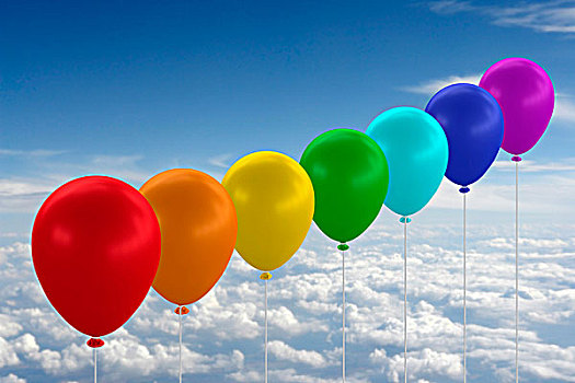 气球,线,排列,蓝天,云