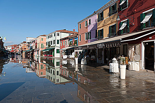 冬天,洪水,水,阿尔泰,购物,街道,房子,反射,布拉诺岛,威尼斯,意大利,南欧