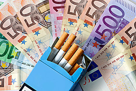 吸烟,钱,欧元,钞票,香烟