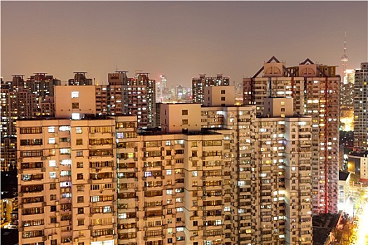住宅,建筑,城市,上海,夜晚,中国