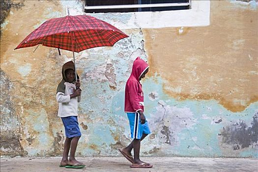 孩子,蔽护,雨,莫桑比克