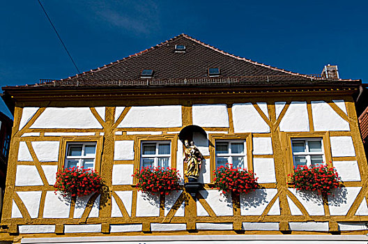 雕塑,建筑,半木结构,房子,弗兰哥尼阶,瑞士,弗兰克尼亚,巴伐利亚,德国,欧洲