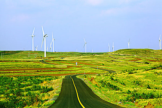 草原柏油路风车