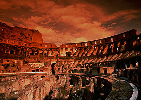 日落,著名,遗址,竞技场,罗马,意大利