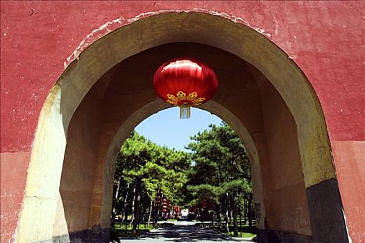 中国,北京,地坛,公园,灯笼,装饰,拱道