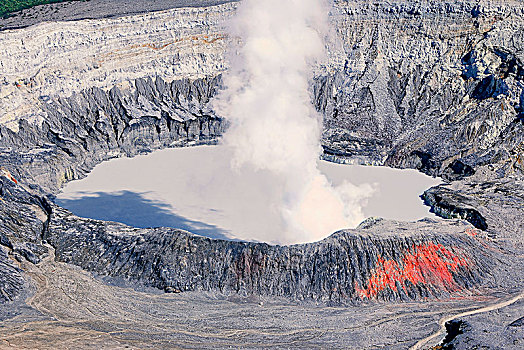 火山湖,蒸汽,上升,火山,火山国家公园,哥斯达黎加,中美洲