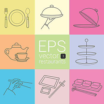 轮廓,线条,矢量,象征,餐馆,餐饮,食物,吃饭