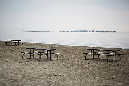 海滩,野餐桌,安大略省,加拿大