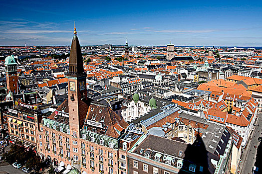 风景,哥本哈根,城市,塔,丹麦,欧洲