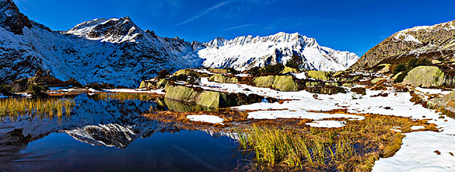早,初冬,荒野,水塘,正面,秋天,阿尔卑斯山,山谷,瑞士