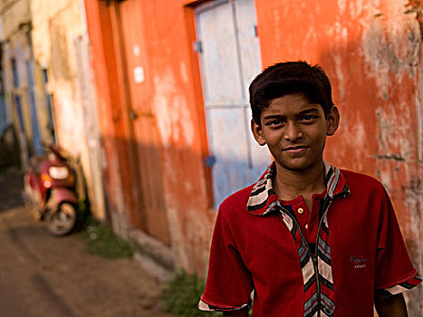 男孩,肖像,小路,高知,喀拉拉,印度