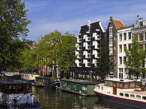 运河,老,房子,船屋,阿姆斯特丹,荷兰